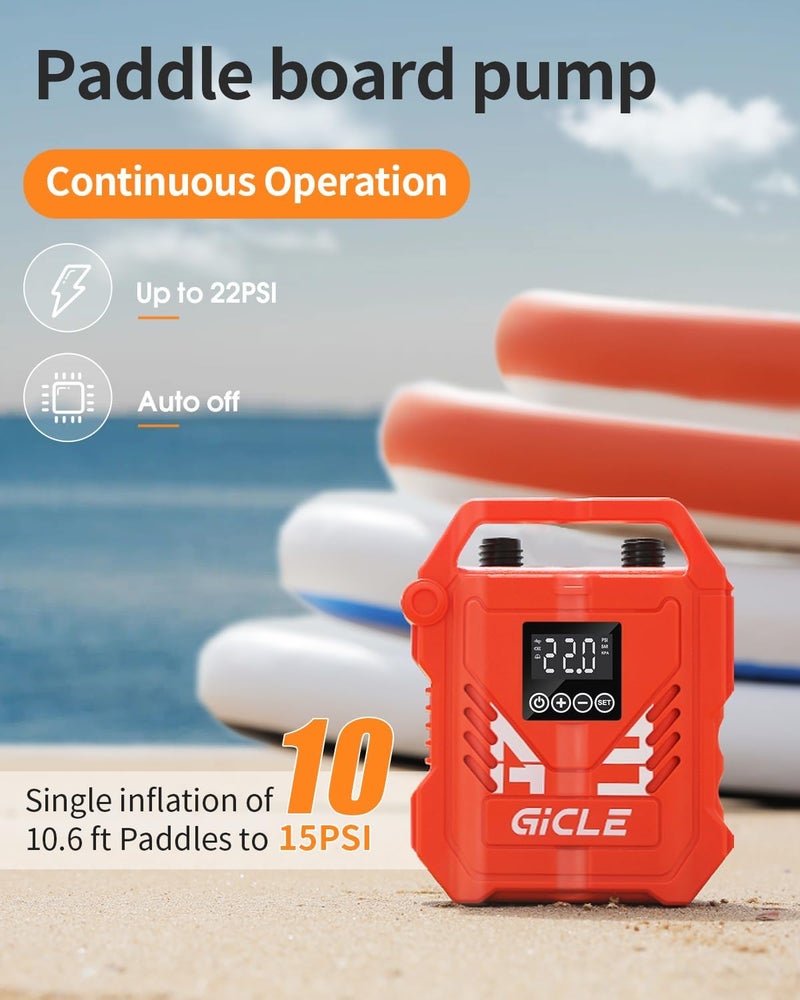 Gicle Paddle Board Pump Electric Portable with 12V DC Car Connector,22PSI Electric SUP Pump for Inflatebles Paddleboard,Bed,Mattress with Dual Stage Inflation and Boat Accessories - Image 5